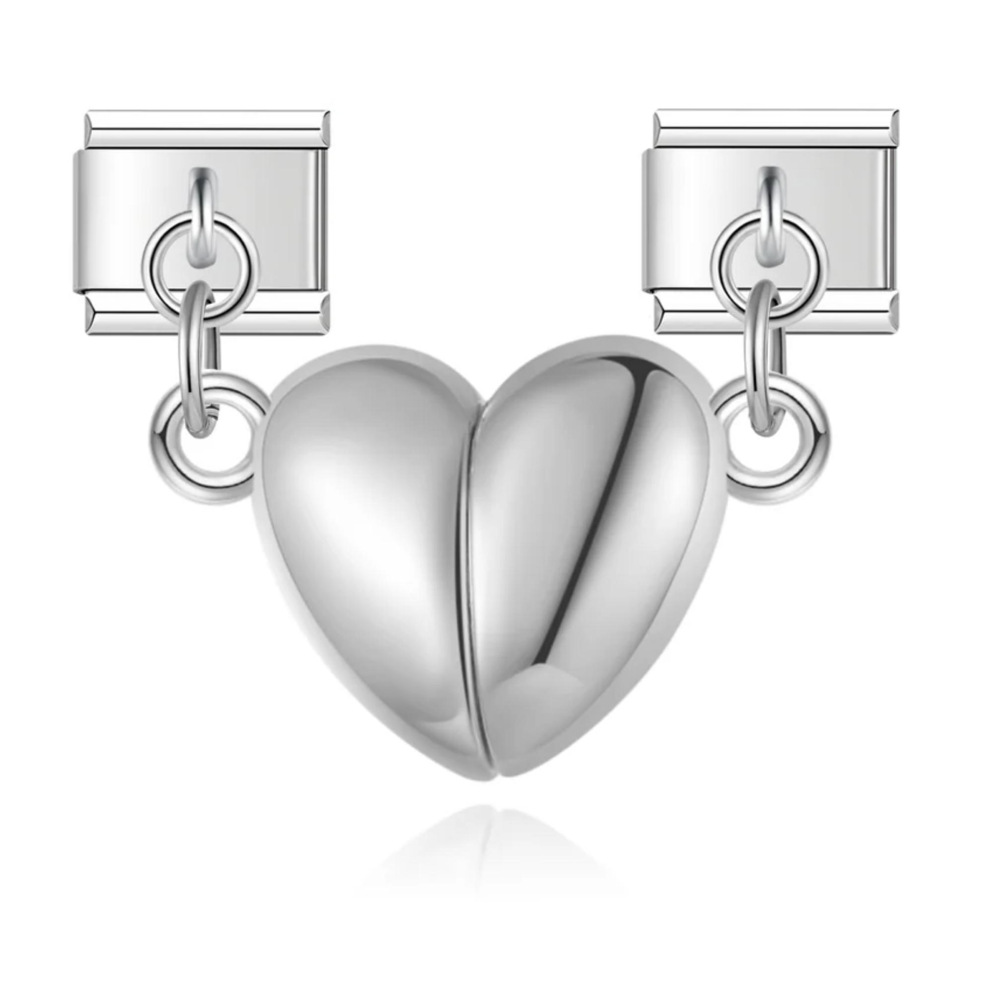 Charm colgante doble corazón de imán plateado
