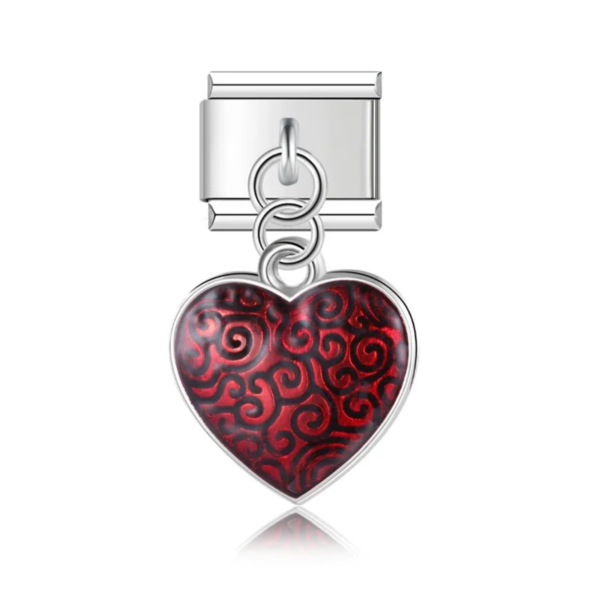 Charm colgante corazón rojo con espirales