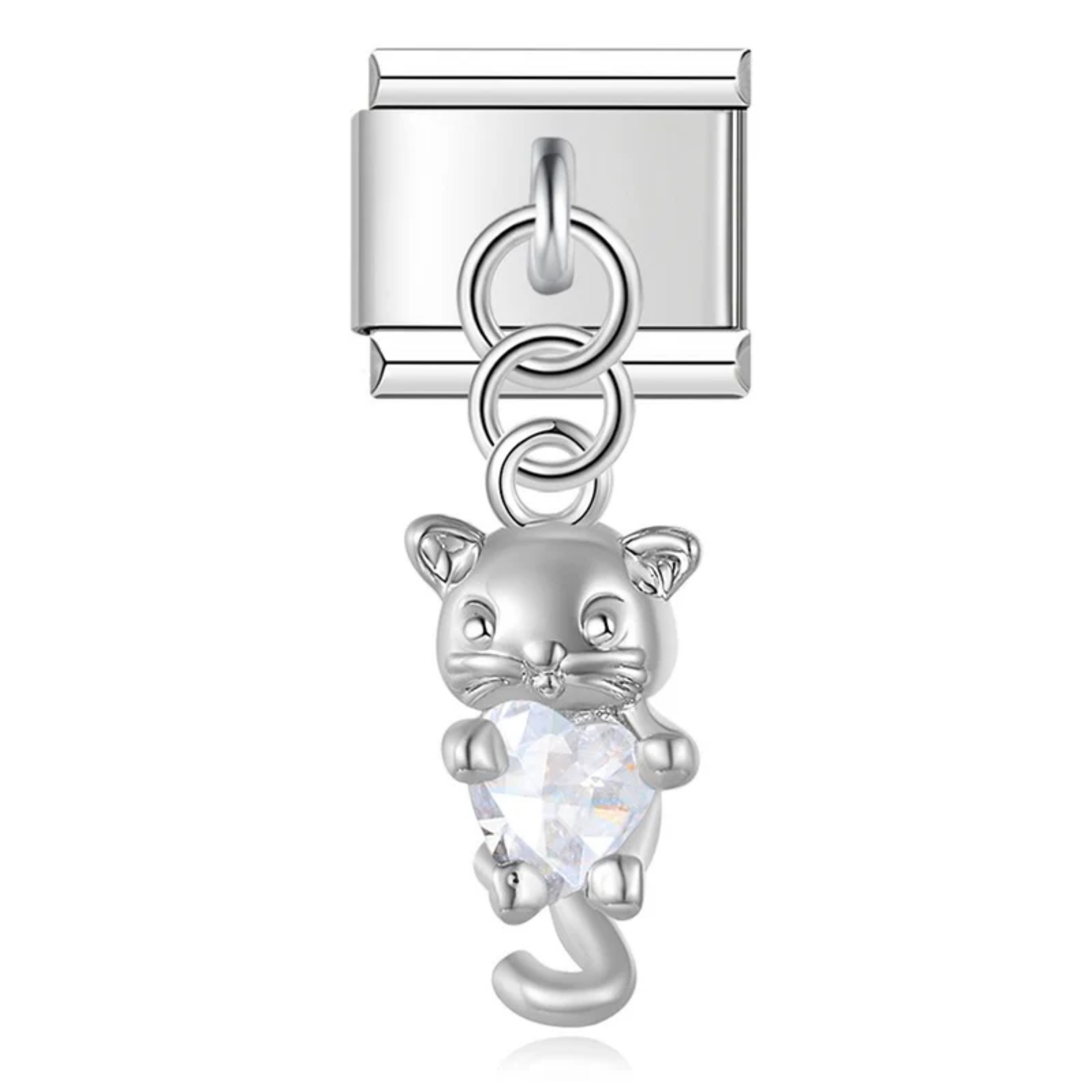 Charm colgante gato brillante plateado