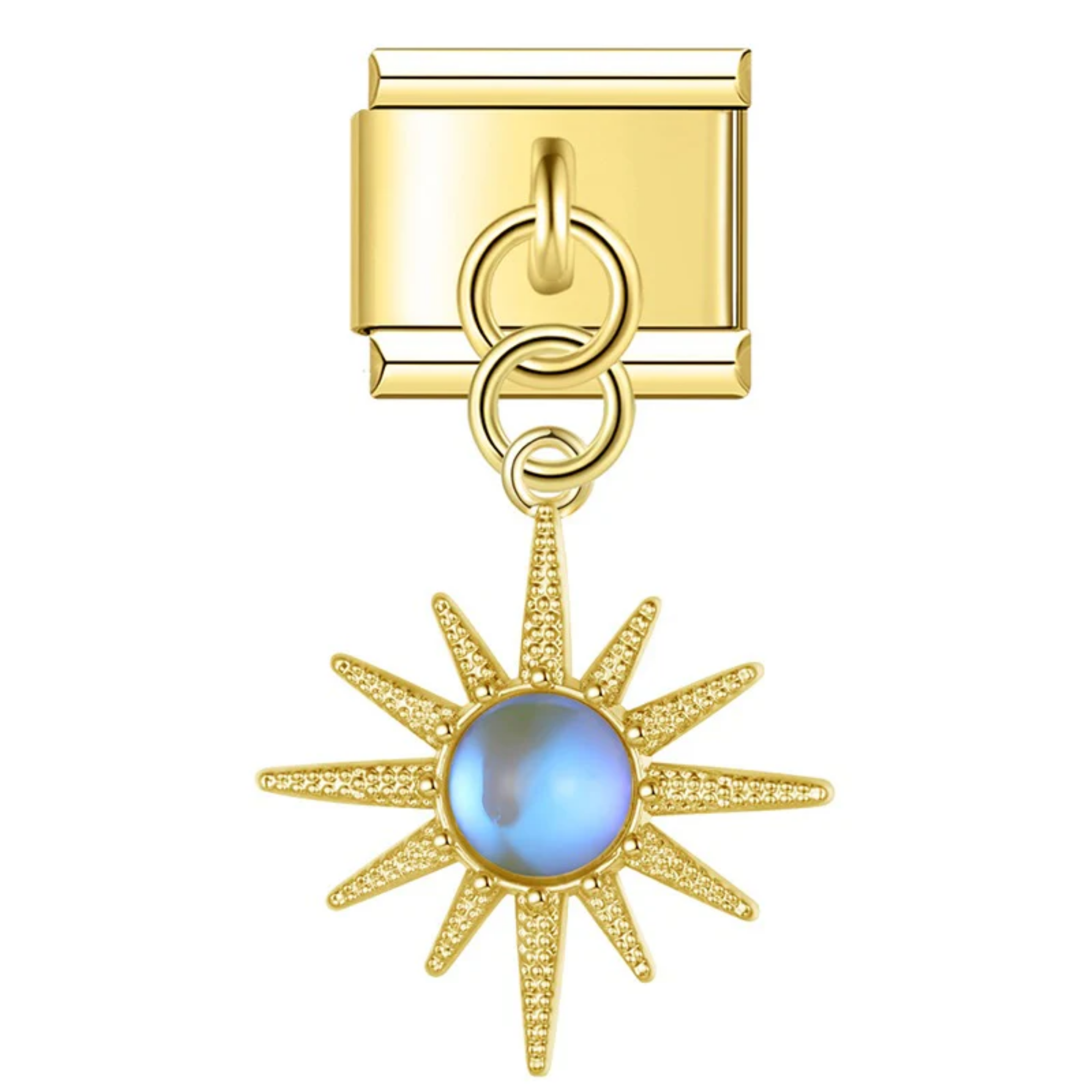 Charm colgante sol azul dorado