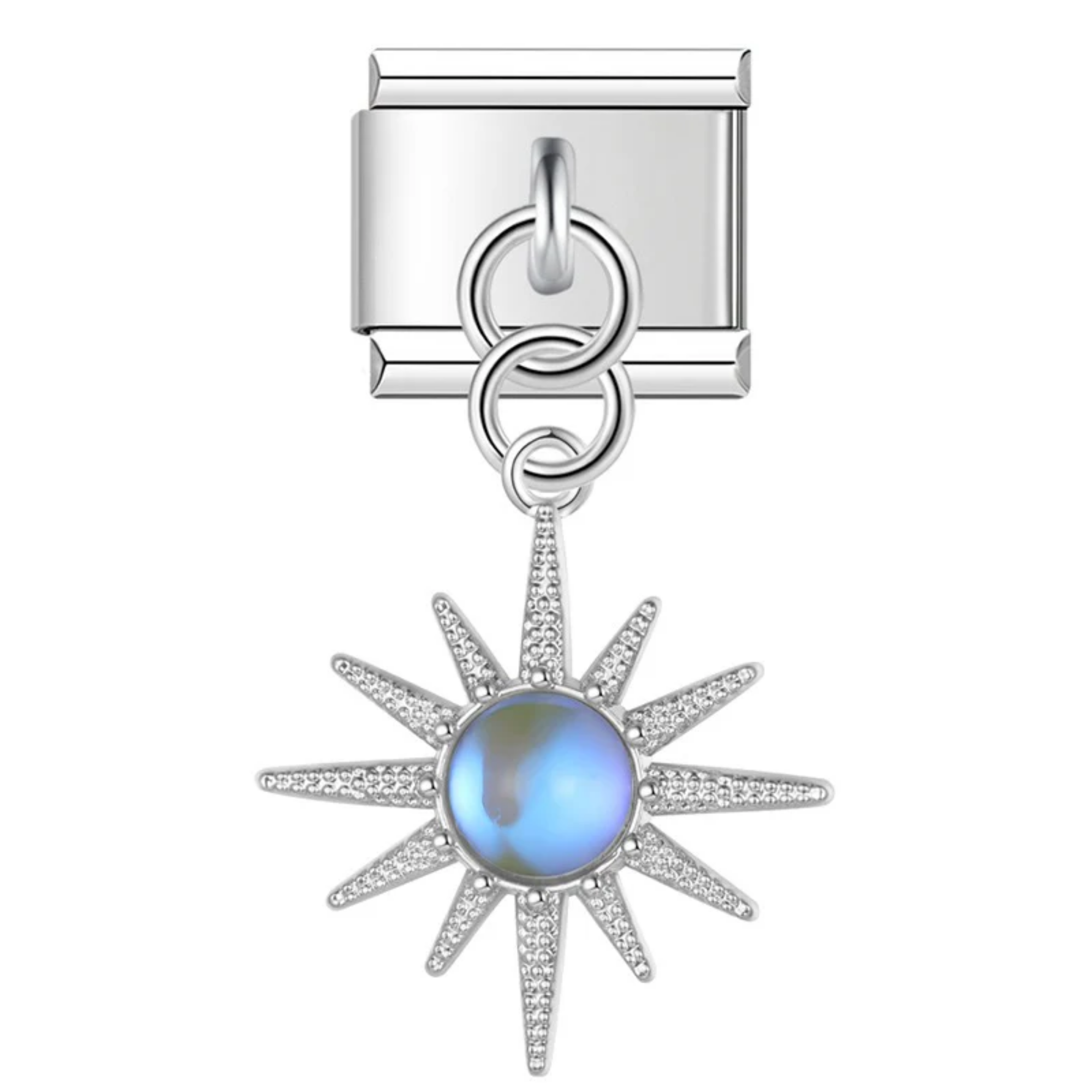 Charm colgante sol azul plateado