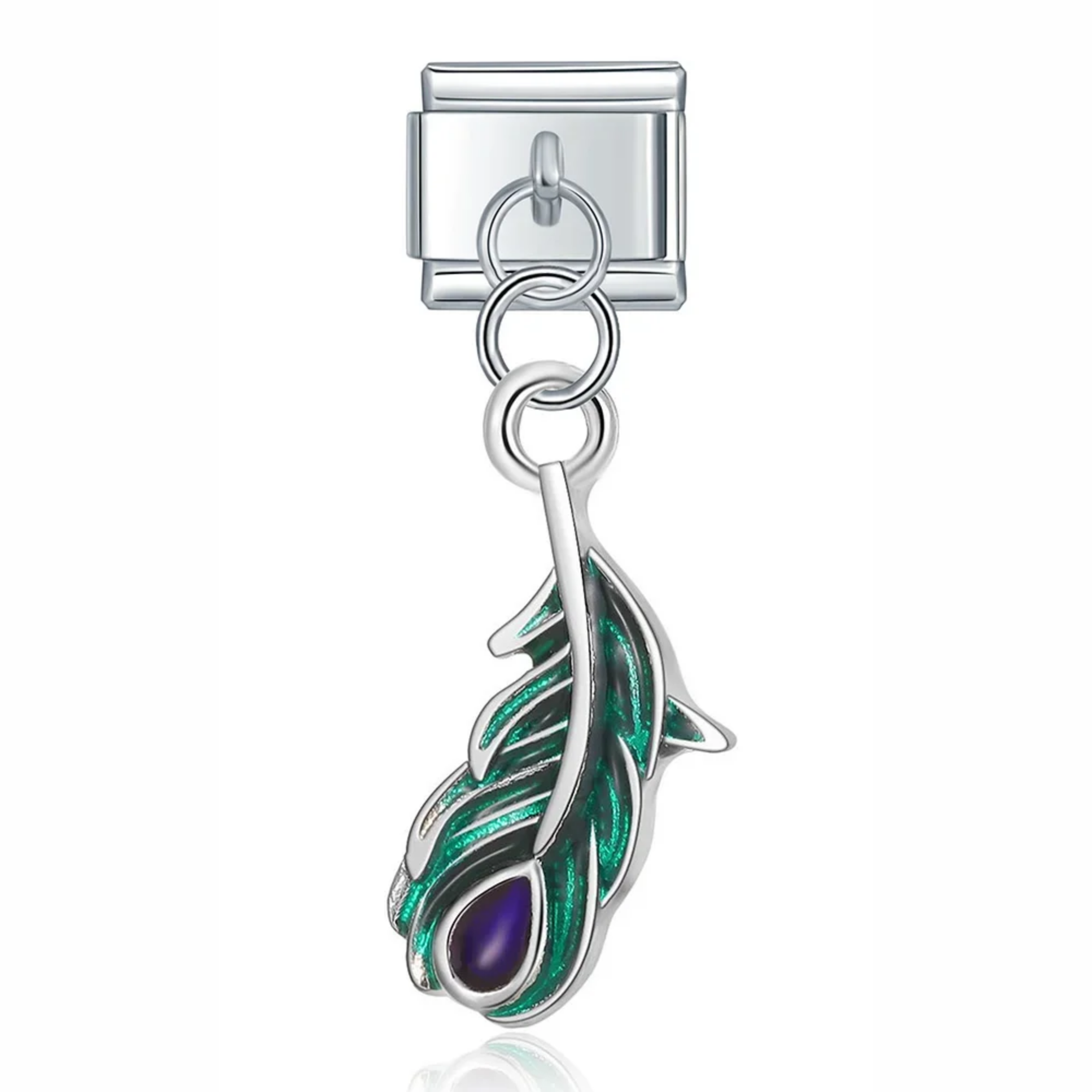Charm colgante pluma de pavo real