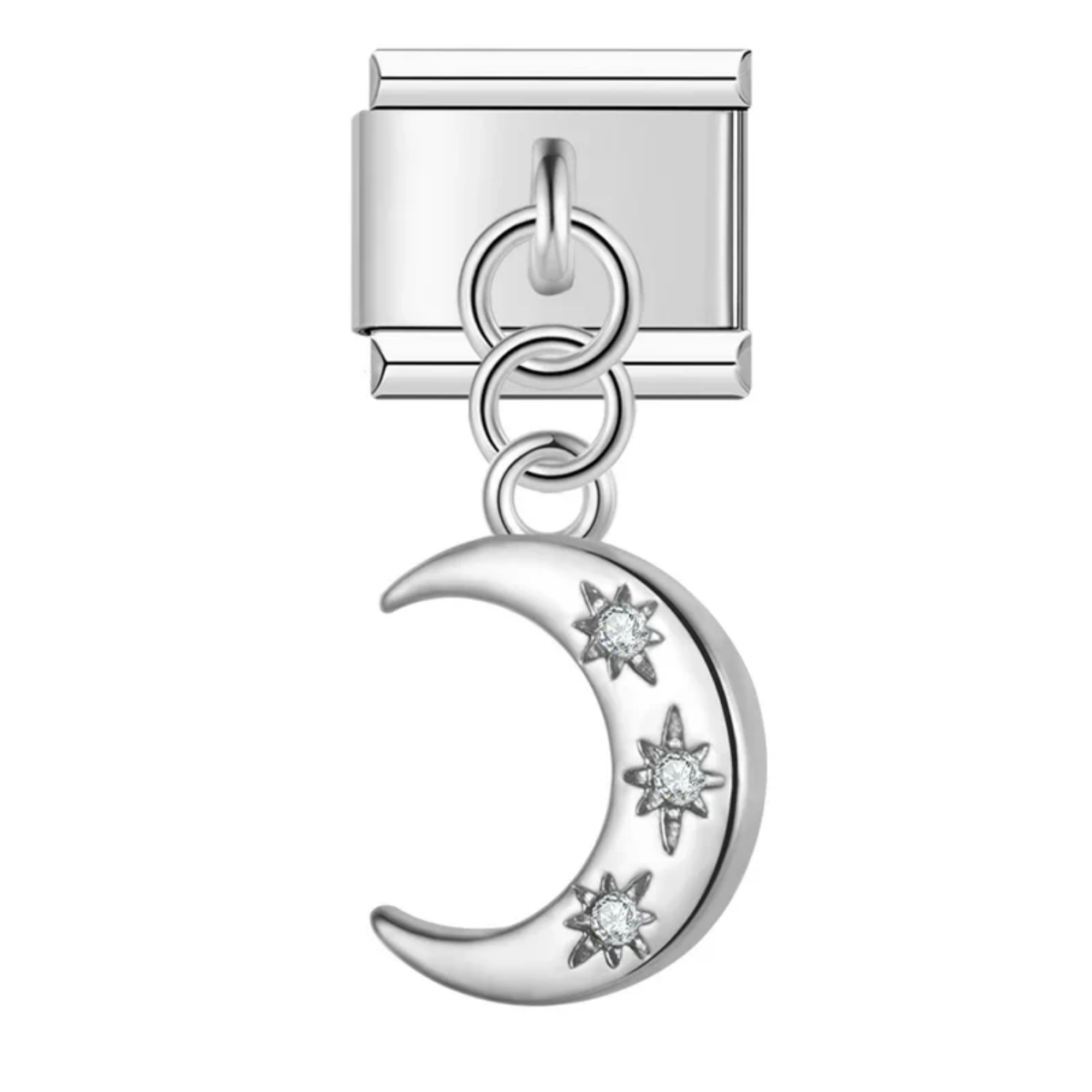 Charm colgante luna brillante plateada