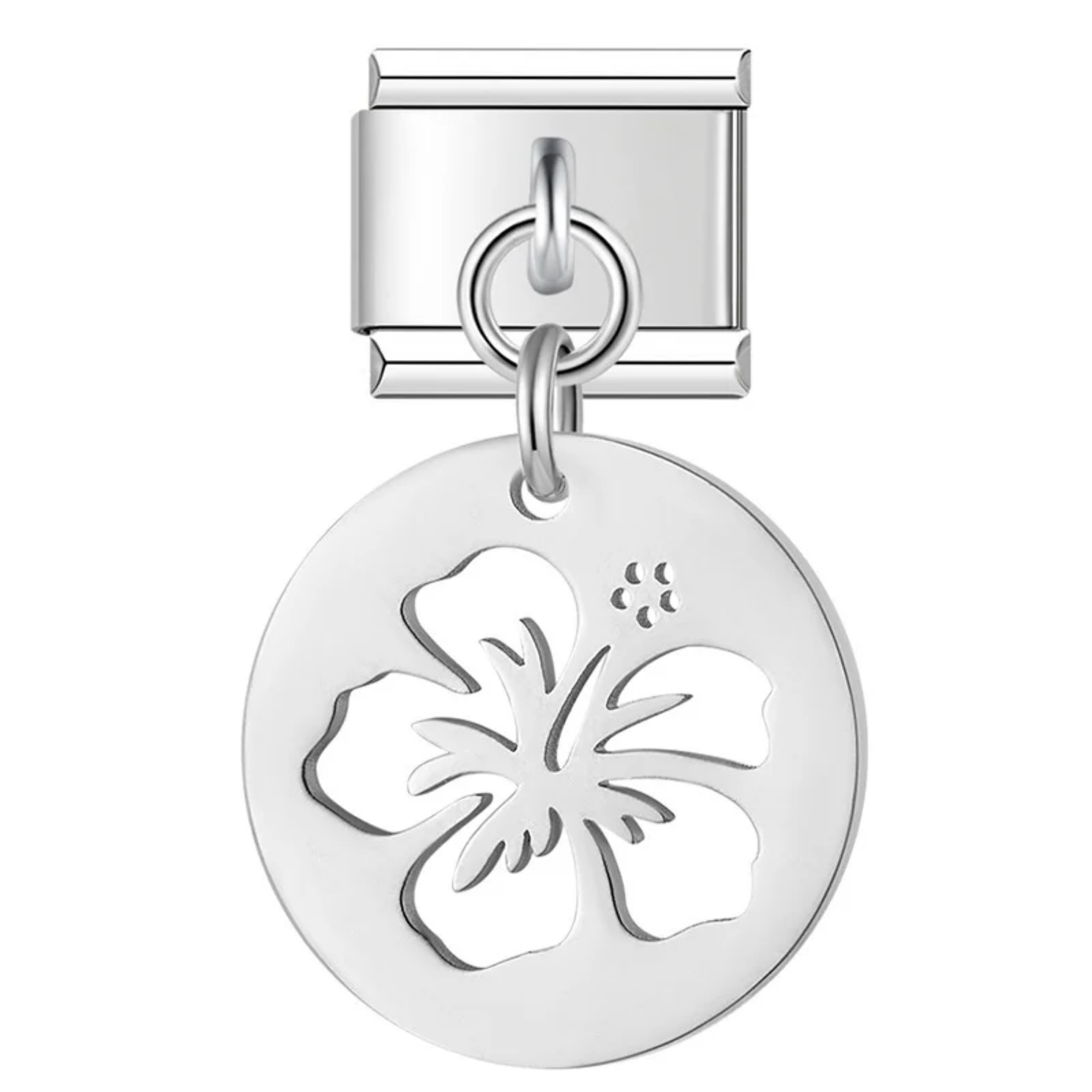Charm colgante hibisco plateado