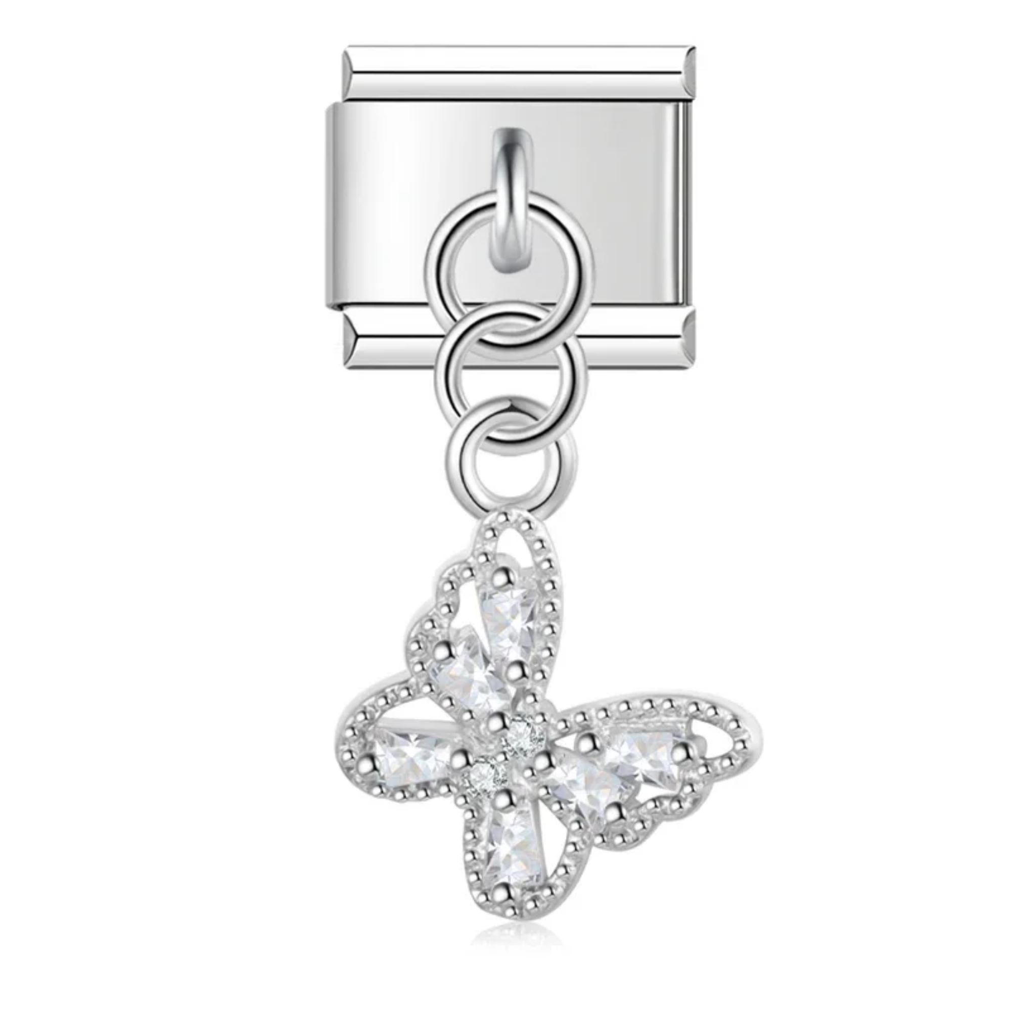 Charm colgante mariposa brillante plateado