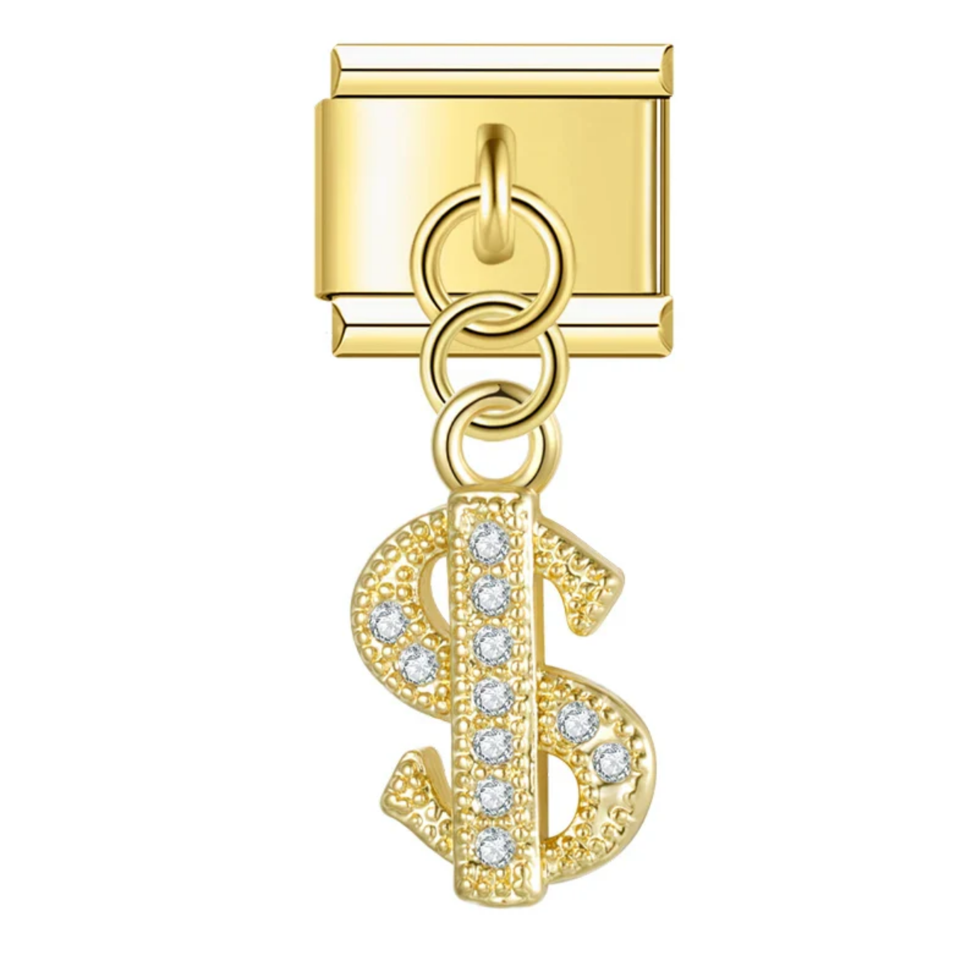 Charm colgante signo de dinero brillante dorado