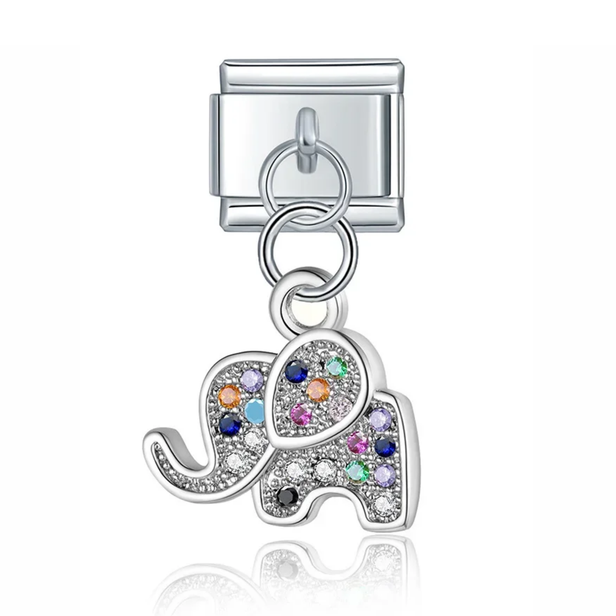 Charm colgante elefante colorido plateado